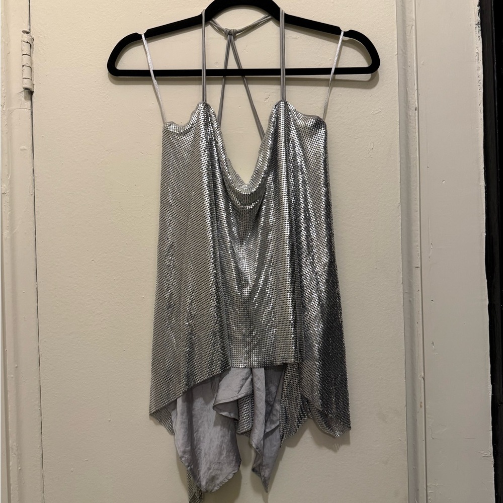 Silver Metallic Draped Top